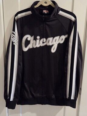 Stitches MLB Chicago White Sox Full-Zip Track Jacket - Black & Grey - Size Large